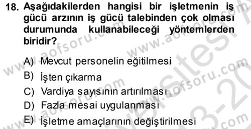 Genel İşletme Dersi 2013 - 2014 Yılı Tek Ders Sınav Soruları 18. Soru