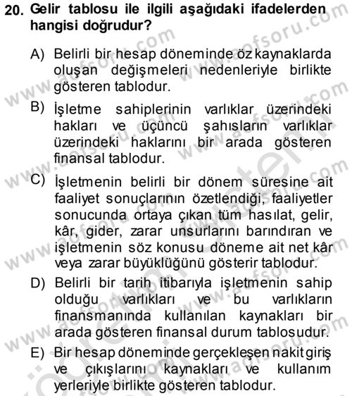 Genel İşletme Dersi 2013 - 2014 Yılı Tek Ders Sınav Soruları 20. Soru
