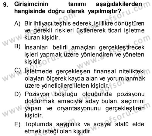 Genel İşletme Dersi 2013 - 2014 Yılı Tek Ders Sınav Soruları 9. Soru
