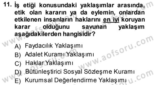 Genel İşletme Dersi Ara Sınavı Deneme Sınav Soruları 11. Soru