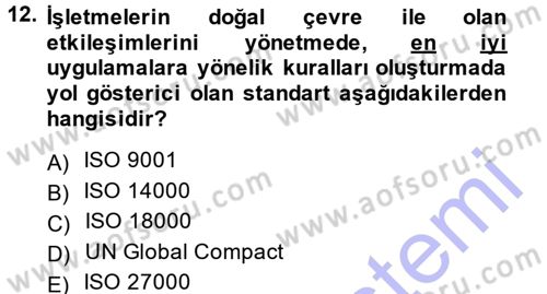Genel İşletme Dersi 2014 - 2015 Yılı (Vize) Ara Sınav Soruları 12. Soru