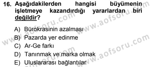 Genel İşletme Dersi Ara Sınavı Deneme Sınav Soruları 16. Soru