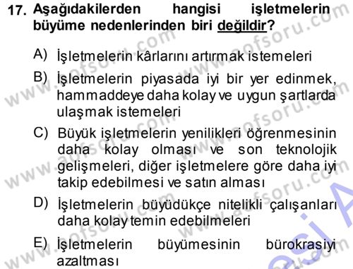 Genel İşletme Dersi Ara Sınavı Deneme Sınav Soruları 17. Soru