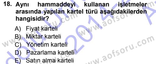 Genel İşletme Dersi 2014 - 2015 Yılı (Vize) Ara Sınav Soruları 18. Soru