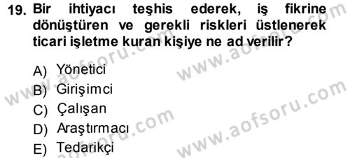 Genel İşletme Dersi Ara Sınavı Deneme Sınav Soruları 19. Soru