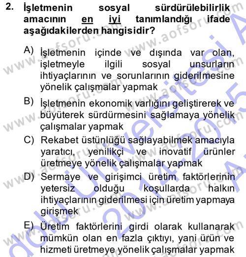 Genel İşletme Dersi Ara Sınavı Deneme Sınav Soruları 2. Soru