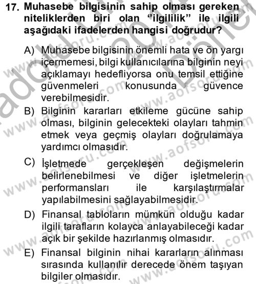 Genel İşletme Dersi 2014 - 2015 Yılı (Final) Dönem Sonu Sınav Soruları 17. Soru