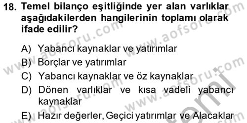 Genel İşletme Dersi 2014 - 2015 Yılı (Final) Dönem Sonu Sınav Soruları 18. Soru