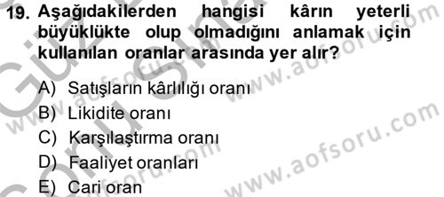 Genel İşletme Dersi 2014 - 2015 Yılı (Final) Dönem Sonu Sınav Soruları 19. Soru