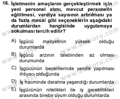 Genel İşletme Dersi 2014 - 2015 Yılı Tek Ders Sınavı 16. Soru