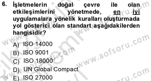 Genel İşletme Dersi 2014 - 2015 Yılı Tek Ders Sınavı 6. Soru