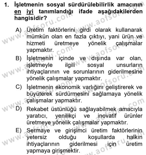 Genel İşletme Dersi 2015 - 2016 Yılı (Vize) Ara Sınav Soruları 1. Soru