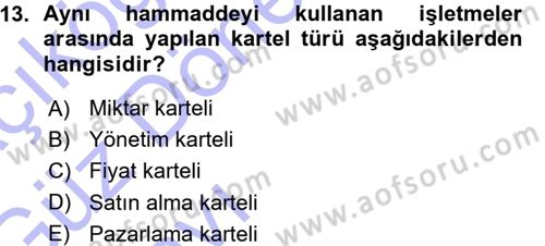 Genel İşletme Dersi 2015 - 2016 Yılı (Vize) Ara Sınav Soruları 13. Soru