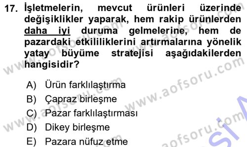 Genel İşletme Dersi Ara Sınavı Deneme Sınav Soruları 17. Soru
