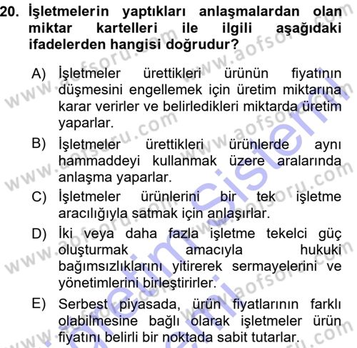 Genel İşletme Dersi 2015 - 2016 Yılı (Vize) Ara Sınav Soruları 20. Soru