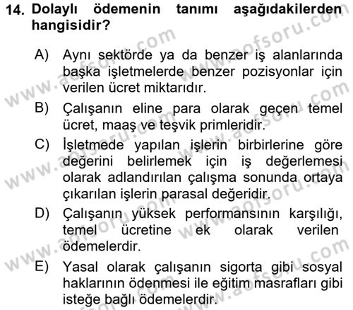 Genel İşletme Dersi 2015 - 2016 Yılı (Final) Dönem Sonu Sınav Soruları 14. Soru