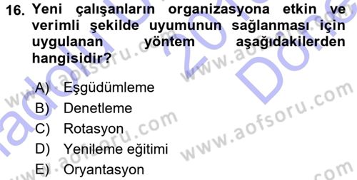 Genel İşletme Dersi 2015 - 2016 Yılı (Final) Dönem Sonu Sınav Soruları 16. Soru