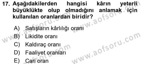 Genel İşletme Dersi 2015 - 2016 Yılı (Final) Dönem Sonu Sınav Soruları 17. Soru