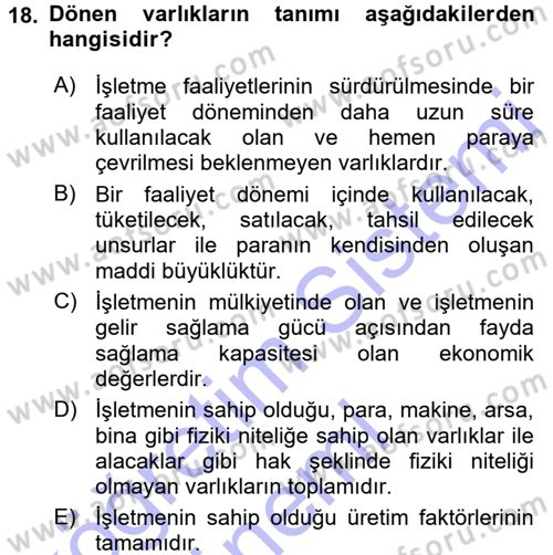 Genel İşletme Dersi 2015 - 2016 Yılı (Final) Dönem Sonu Sınav Soruları 18. Soru