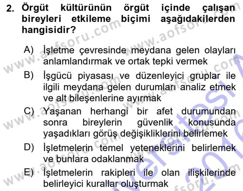 Genel İşletme Dersi 2015 - 2016 Yılı (Final) Dönem Sonu Sınav Soruları 2. Soru