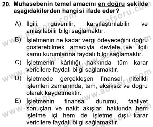 Genel İşletme Dersi 2015 - 2016 Yılı (Final) Dönem Sonu Sınav Soruları 20. Soru