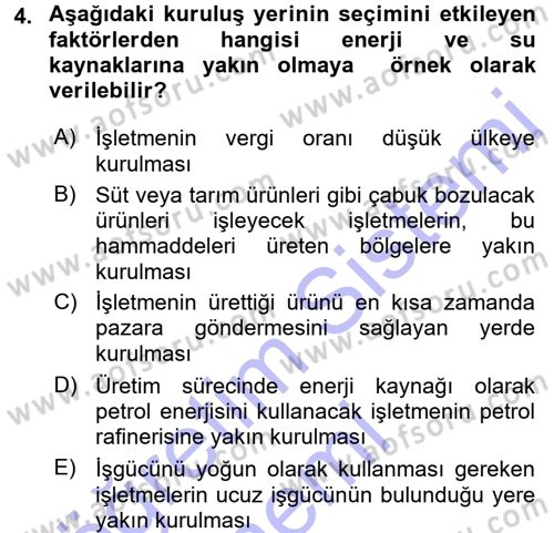 Genel İşletme Dersi 2015 - 2016 Yılı (Final) Dönem Sonu Sınav Soruları 4. Soru