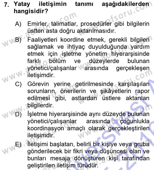 Genel İşletme Dersi 2015 - 2016 Yılı (Final) Dönem Sonu Sınav Soruları 7. Soru