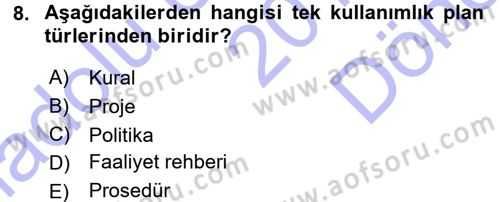 Genel İşletme Dersi 2015 - 2016 Yılı (Final) Dönem Sonu Sınav Soruları 8. Soru