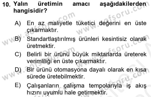 Genel İşletme Dersi 2015 - 2016 Yılı Tek Ders Sınav Soruları 10. Soru