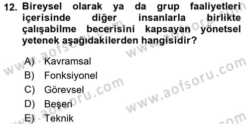 Genel İşletme Dersi 2015 - 2016 Yılı Tek Ders Sınav Soruları 12. Soru