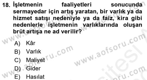 Genel İşletme Dersi 2015 - 2016 Yılı Tek Ders Sınav Soruları 18. Soru