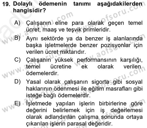 Genel İşletme Dersi 2015 - 2016 Yılı Tek Ders Sınav Soruları 19. Soru