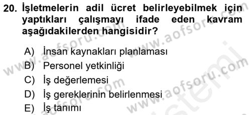 Genel İşletme Dersi 2015 - 2016 Yılı Tek Ders Sınav Soruları 20. Soru