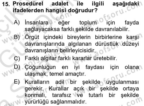 Genel İşletme Dersi Ara Sınavı Deneme Sınav Soruları 15. Soru