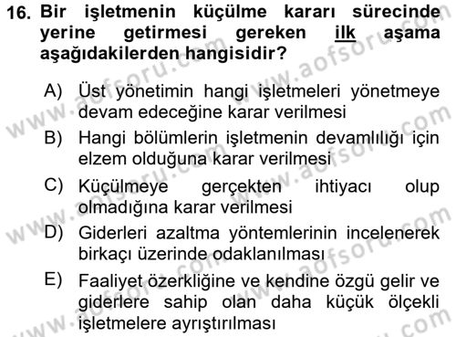 Genel İşletme Dersi Ara Sınavı Deneme Sınav Soruları 16. Soru