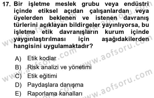 Genel İşletme Dersi 2016 - 2017 Yılı (Vize) Ara Sınav Soruları 17. Soru