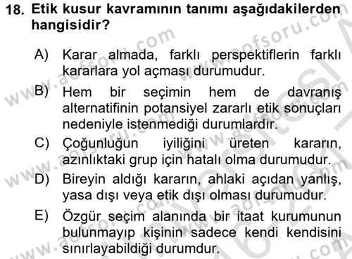 Genel İşletme Dersi 2016 - 2017 Yılı (Vize) Ara Sınav Soruları 18. Soru