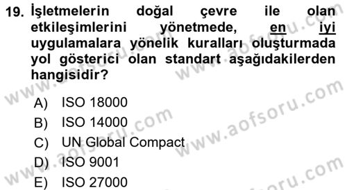 Genel İşletme Dersi Ara Sınavı Deneme Sınav Soruları 19. Soru
