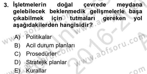 Genel İşletme Dersi Ara Sınavı Deneme Sınav Soruları 3. Soru