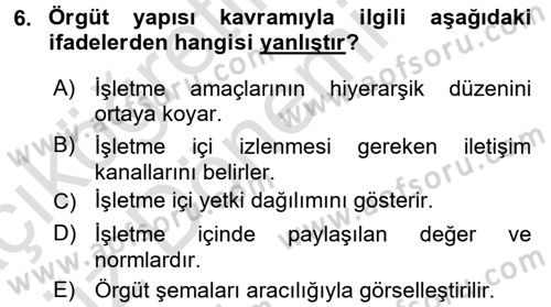 Genel İşletme Dersi 2016 - 2017 Yılı (Vize) Ara Sınav Soruları 6. Soru
