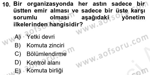 Genel İşletme Dersi 2016 - 2017 Yılı (Final) Dönem Sonu Sınav Soruları 10. Soru