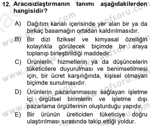Genel İşletme Dersi 2016 - 2017 Yılı (Final) Dönem Sonu Sınav Soruları 12. Soru