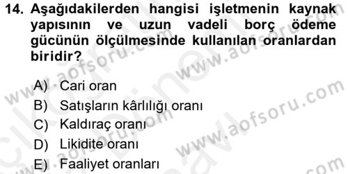 Genel İşletme Dersi 2016 - 2017 Yılı (Final) Dönem Sonu Sınav Soruları 14. Soru
