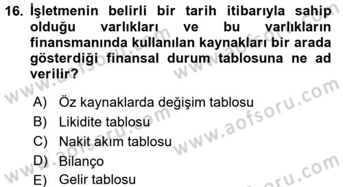 Genel İşletme Dersi 2016 - 2017 Yılı (Final) Dönem Sonu Sınav Soruları 16. Soru