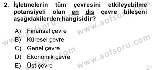 Genel İşletme Dersi 2016 - 2017 Yılı (Final) Dönem Sonu Sınav Soruları 2. Soru