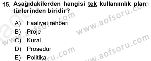 Genel İşletme Dersi 2017 - 2018 Yılı 3 Ders Sınav Soruları 15. Soru