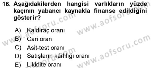Genel İşletme Dersi 2017 - 2018 Yılı 3 Ders Sınav Soruları 16. Soru