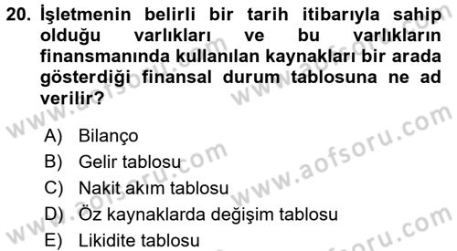 Genel İşletme Dersi 2017 - 2018 Yılı 3 Ders Sınav Soruları 20. Soru