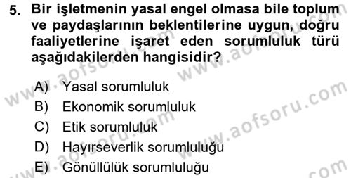 Genel İşletme Dersi 2017 - 2018 Yılı 3 Ders Sınav Soruları 5. Soru