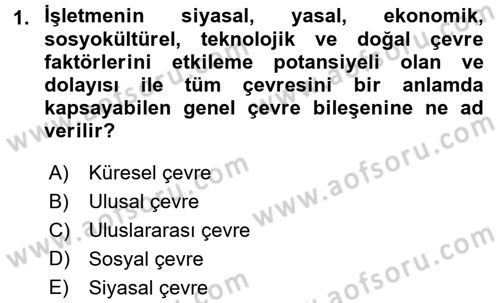 Genel İşletme Dersi Ara Sınavı Deneme Sınav Soruları 1. Soru